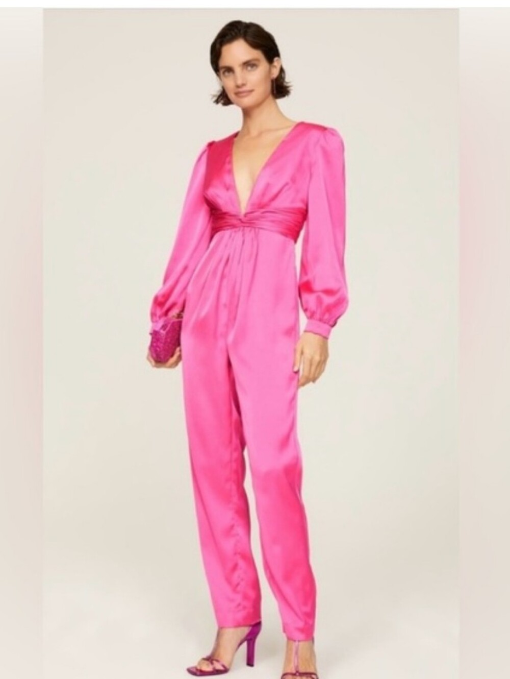 Mac Duggal Pink Satin Jumpsuit 12 NWT